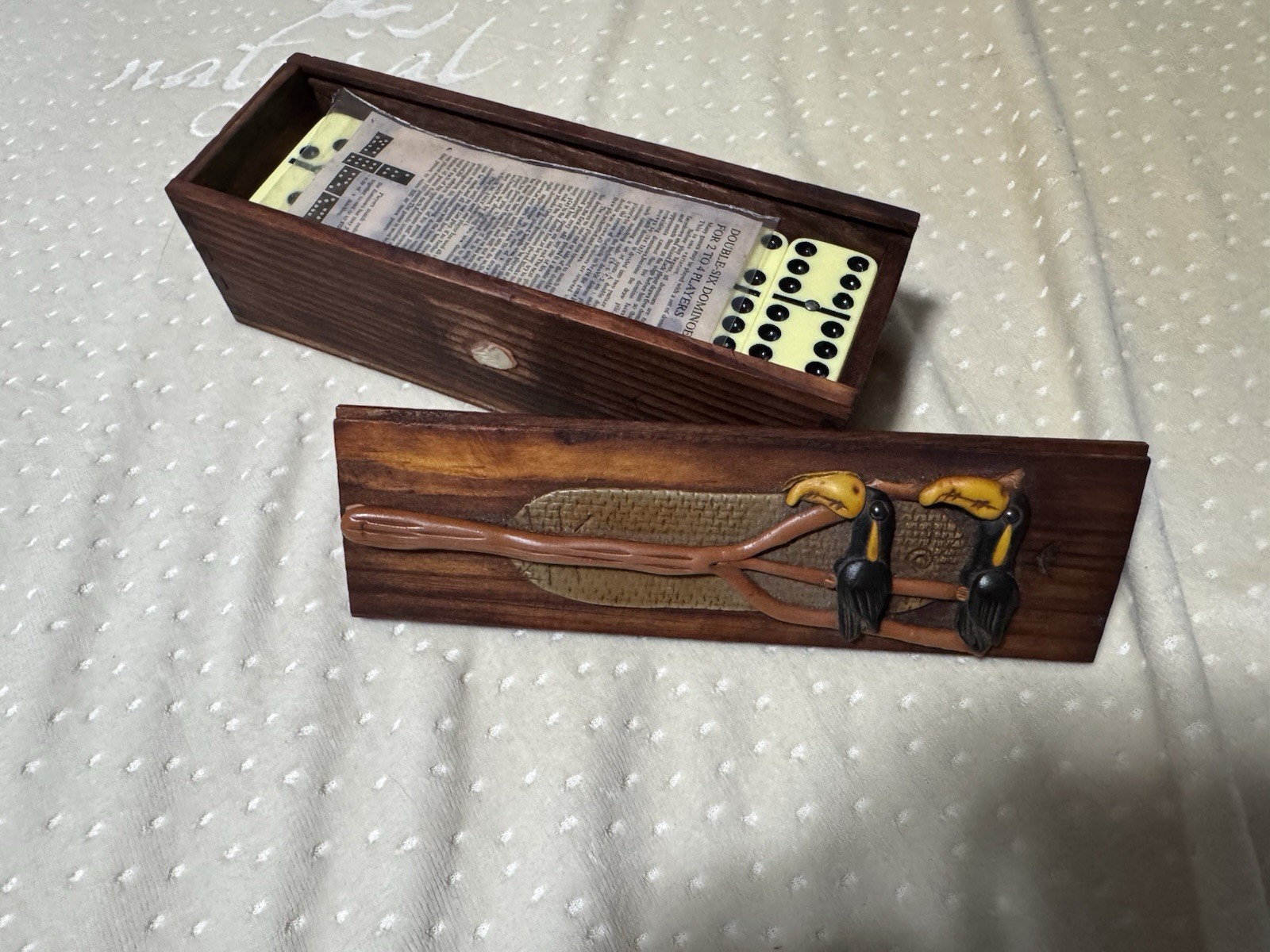 RARE Vintage Hand Carved Wooden Case & Dominos