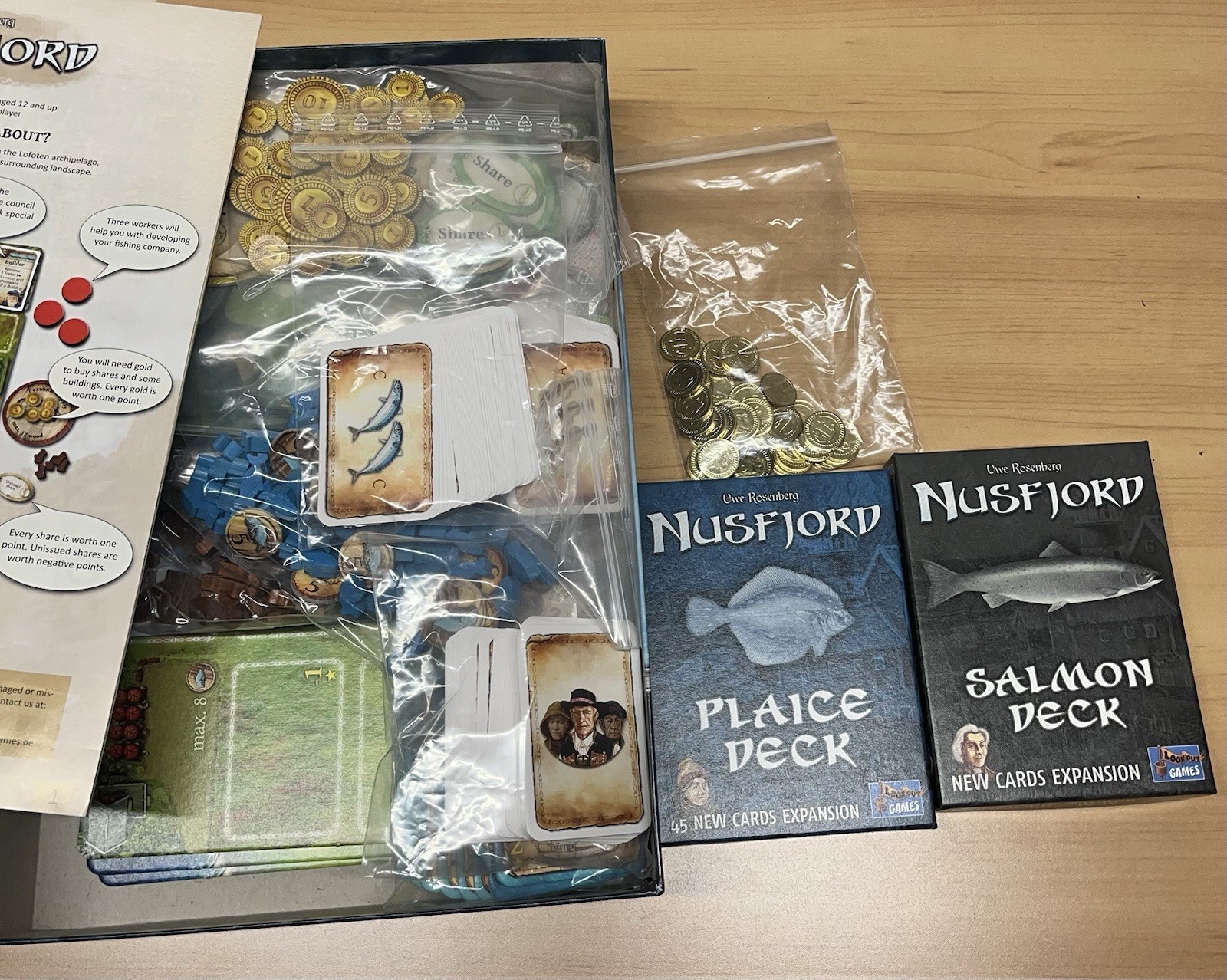 Nusfjord Board Game With Metal Coins And Plaice And Salmon Expansion Decks