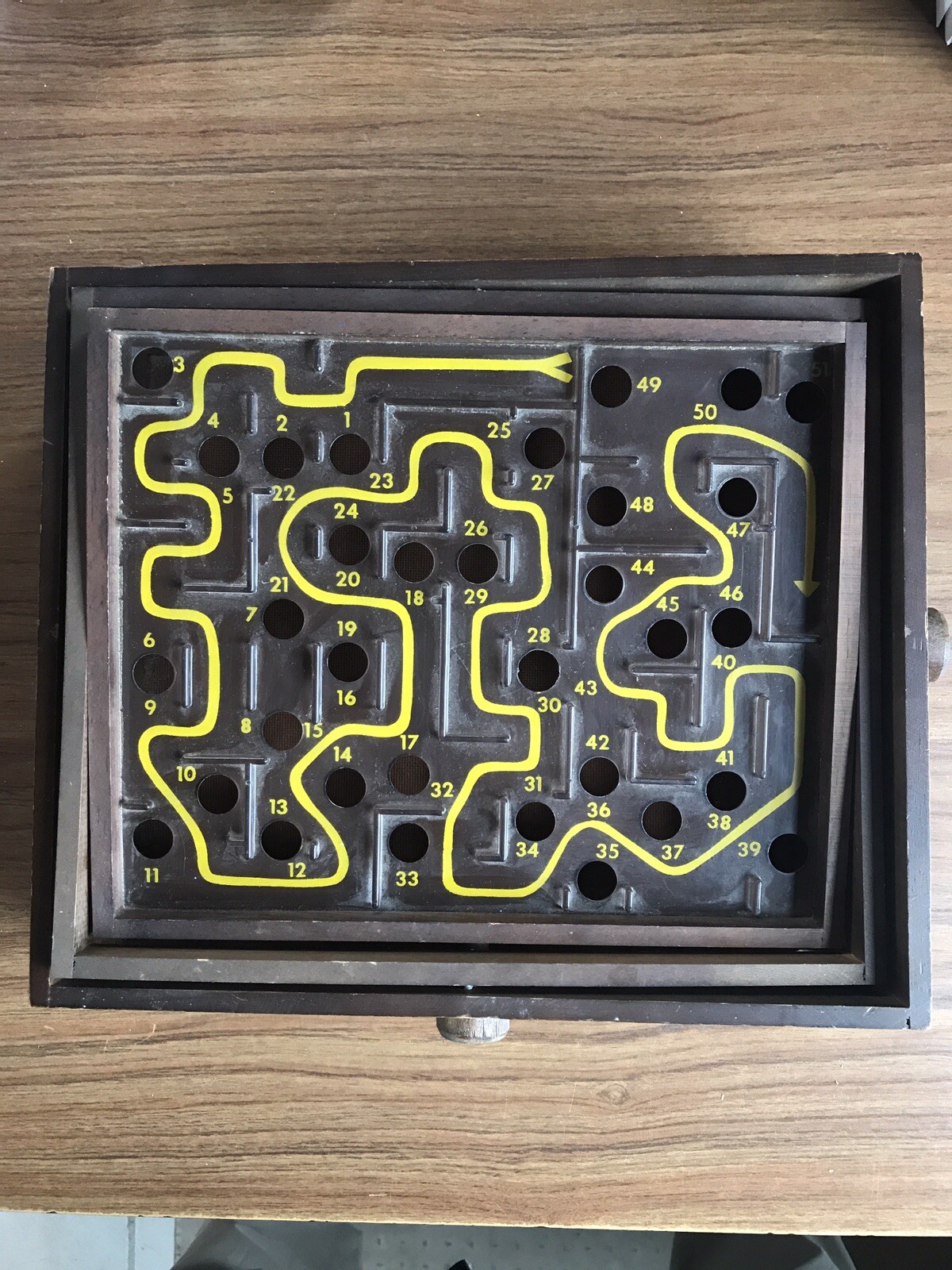 Vtg Roll-A-Maze Labyrinth Wooden Steel Ball Marble Tilting Maze Puzzle Game