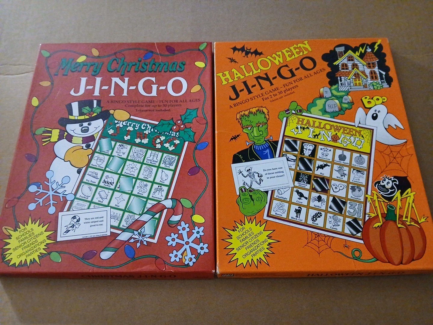 Lot of 2 Jingo Bingo Style Classroom Education Games CHRISTMAS AND HALLOWEEN