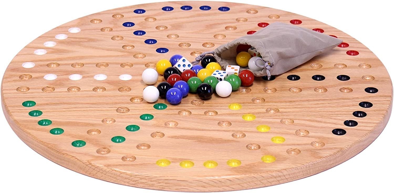 AmishToyBox.com 18″ Round Aggravation (Wahoo) Game Board Set, Solid Oak Wood