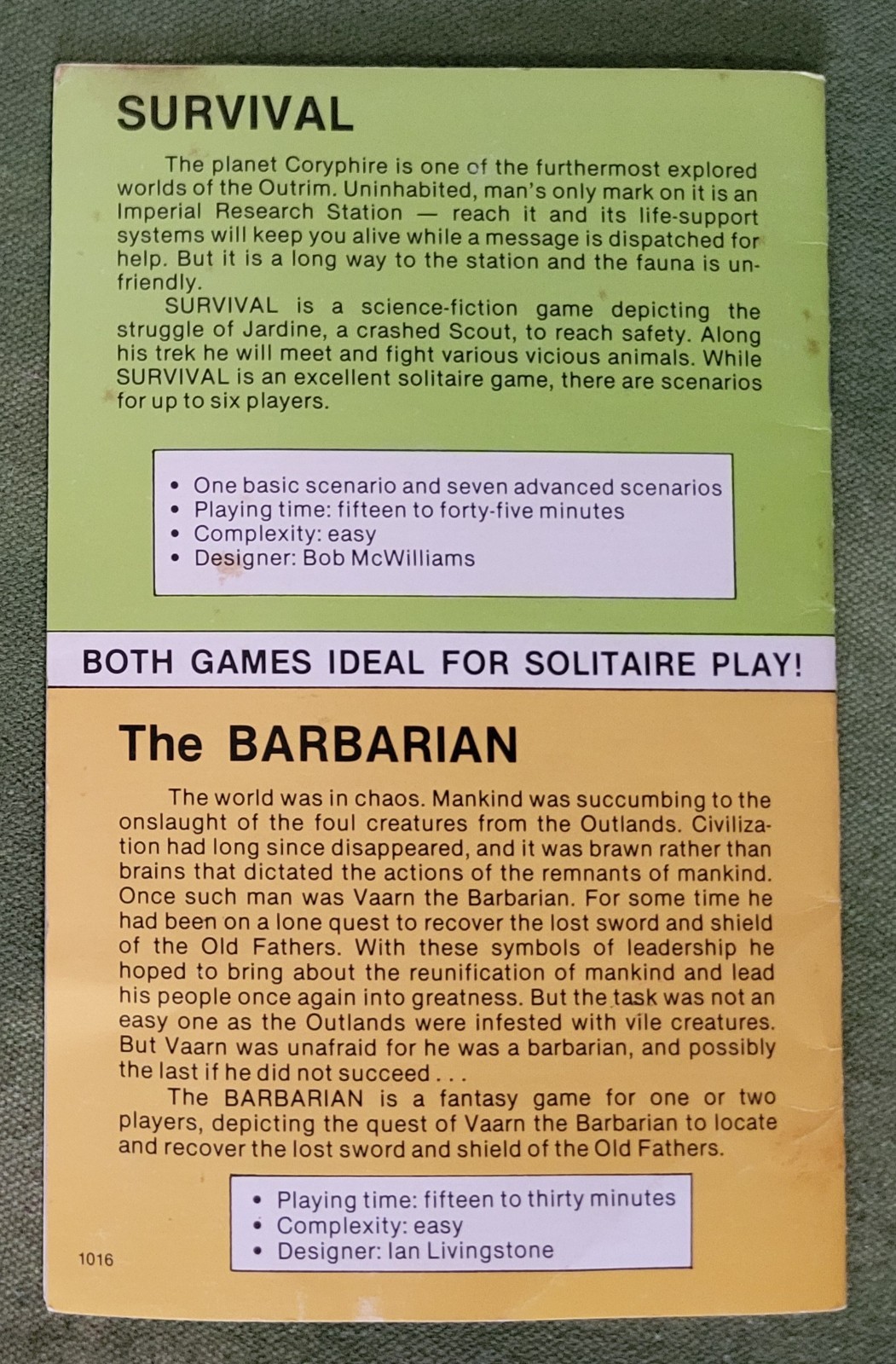 Survival/The Barbarian 1979 Task Force wargame bagged complete punched dice Good