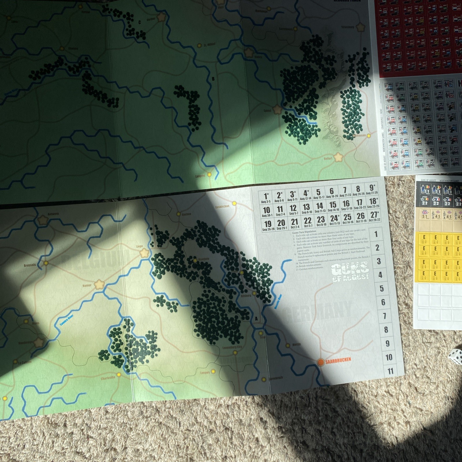 GUNS OF AUGUST War Board Game UNPUNCHED COMPLETE Worthington