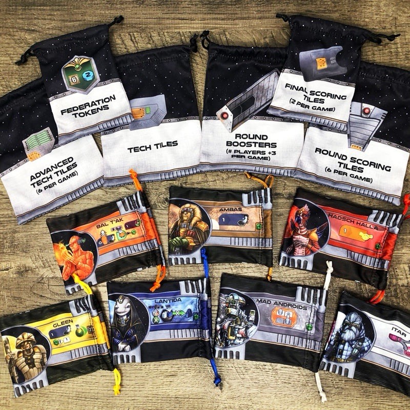 Gaia Project Board Games – 13 Promos Drawstring Microfiber Bags / Z-Man / NEW!