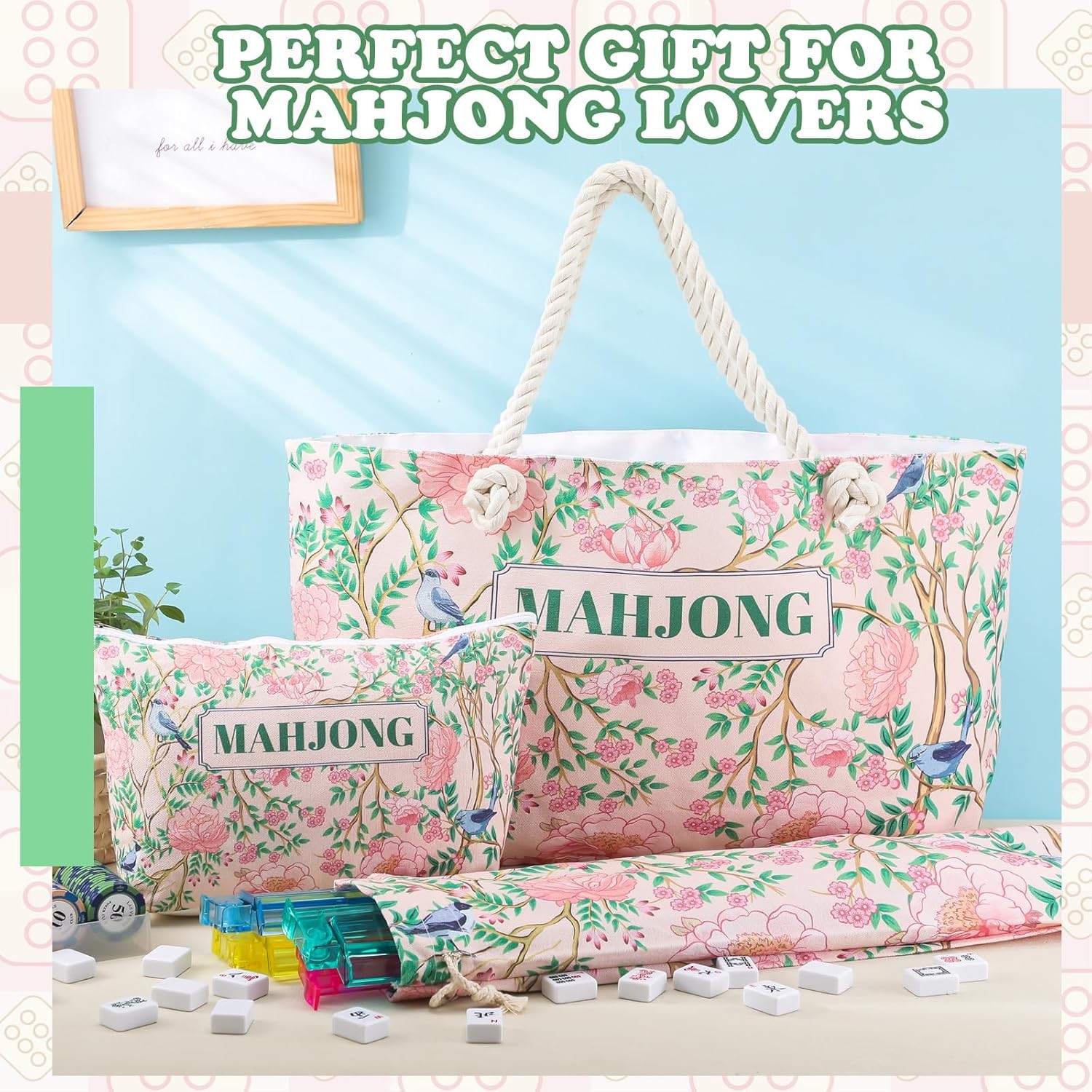 Empty Mahjong Bags Set for Tiles and Racks 24x13x4.7 Inch American Mahjong Ca…