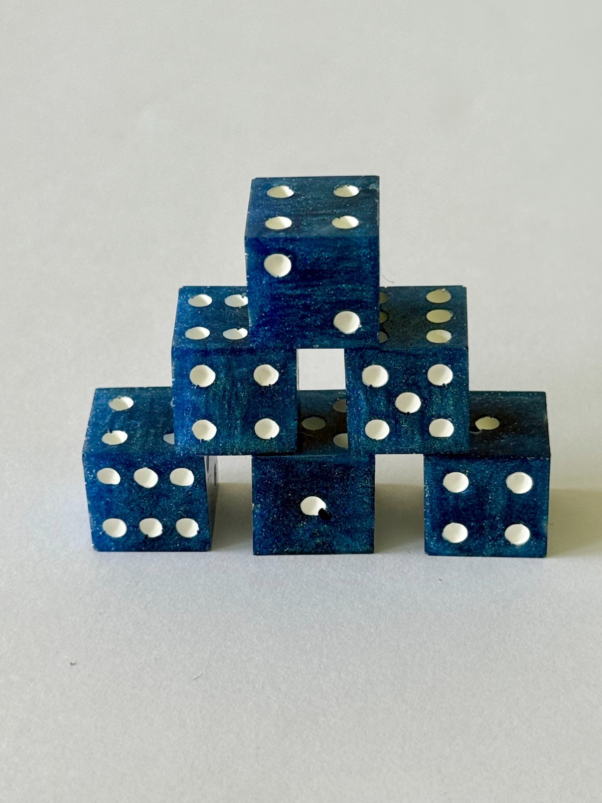 Resin Dice Set 6pcs – Blue Galaxy Sparkles – Handmade Replacement Dice Games