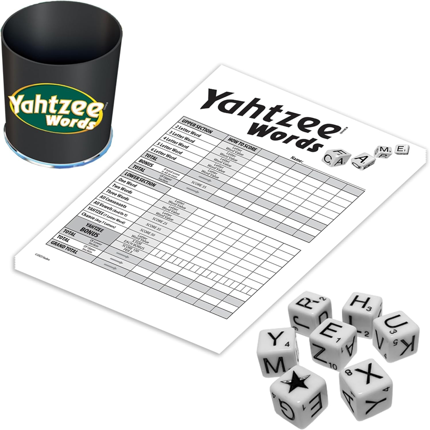 Yahtzee Words Family Word Game Version of with Dice Cup 2 or More Players Ages 8