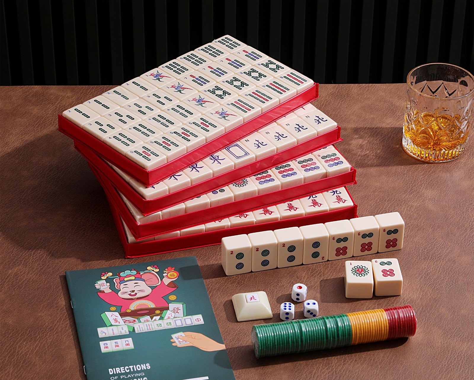Chinese Mahjong Game Set 1.5″ X-Large 144 Numbered Ivory Color Tiles & Case