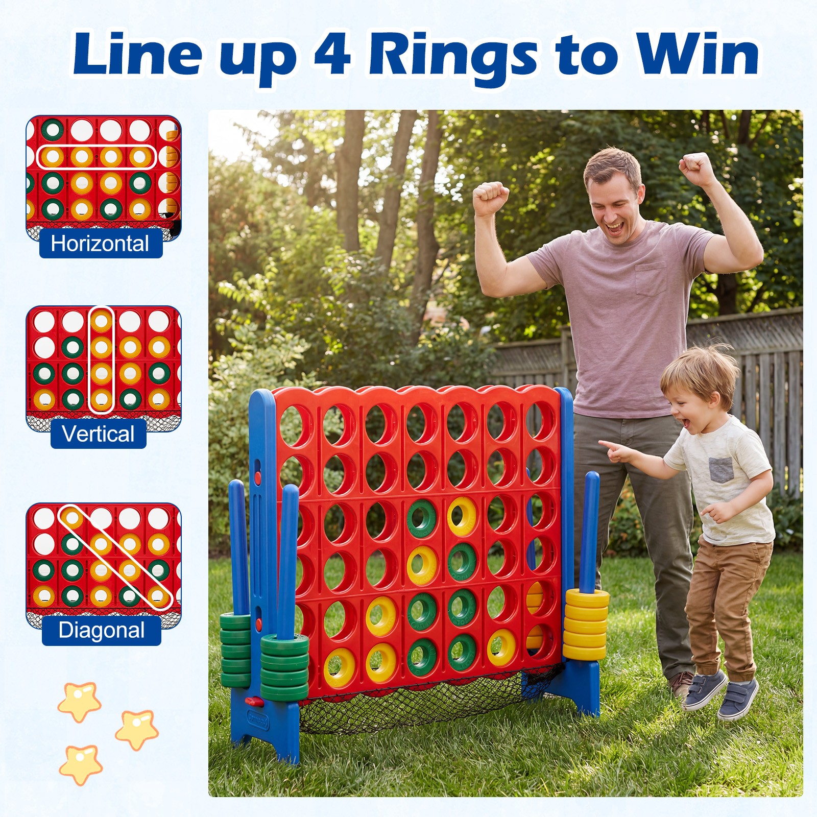 4-to-Score Giant Game Set 4-in-a-Row Connect Game W/Net Storage for Kids & Adult