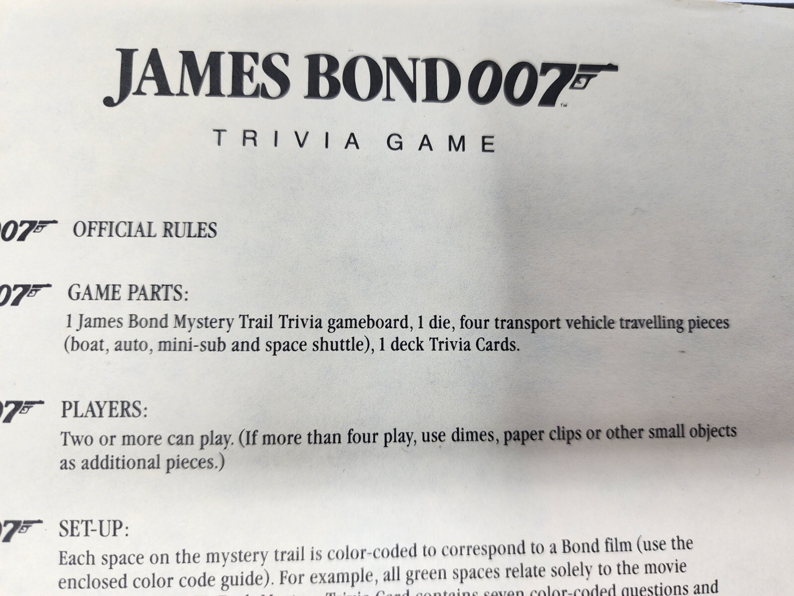 1988 JAMES BOND 007 Spy Movie MGM/UA HOME VIDEO Promo Trivia Board Game No Dice