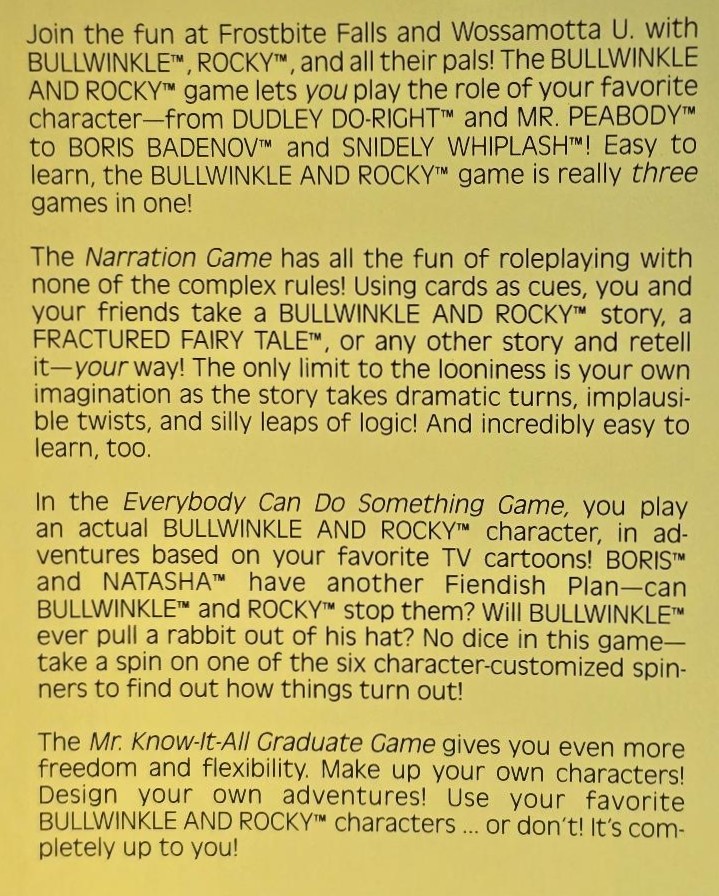 Bullwinkle and Rocky Role Playing Party Game RPG 1988 COMPLETE Unplayed MINT