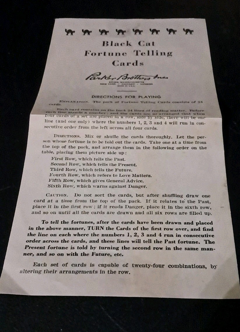 VINTAGE 1960’S PARKER BROTHERS BLACK CAT FORTUNE TELLING GAME COMPLETE