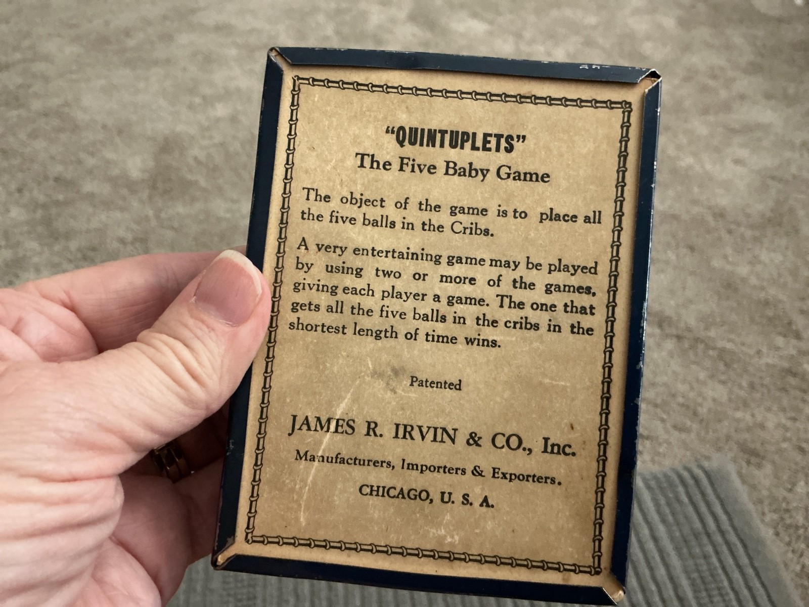 Vintage handheld dexterity game-Quintuplets-The Five Babies Game