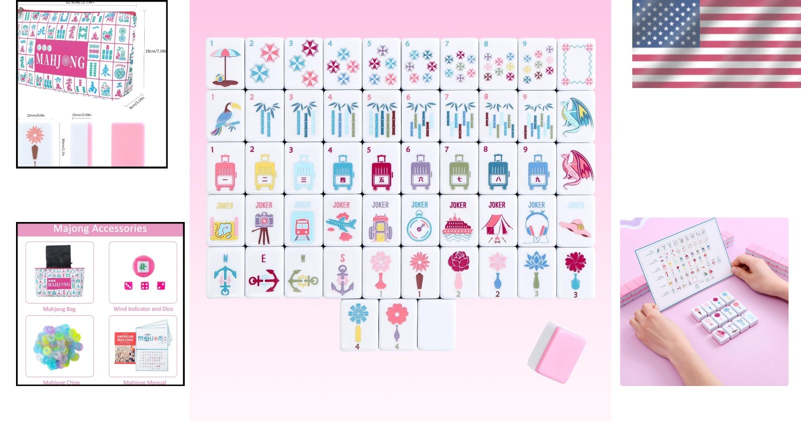 160 Pink Printed American Mahjong Game Set with Carrying Bag and Accessories NEW