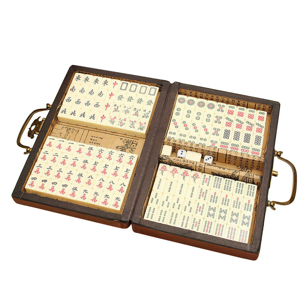 Mah-Jong Game Set w/ Case Box Vintage Chinese Mahjong Set Traditional 144 Tiles