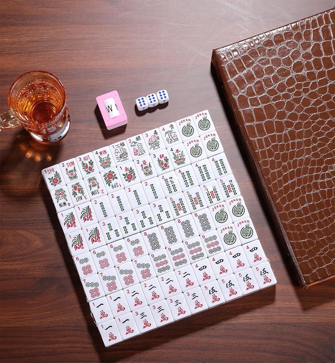 American Mahjong Game Set 166 White Engraved Tiles for Western Mah Jong, Mah …