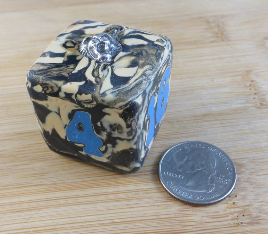 Jena’s Handmade Backgammon Doubling Cube Blue Tan Sterling Silver Wild Cat #410