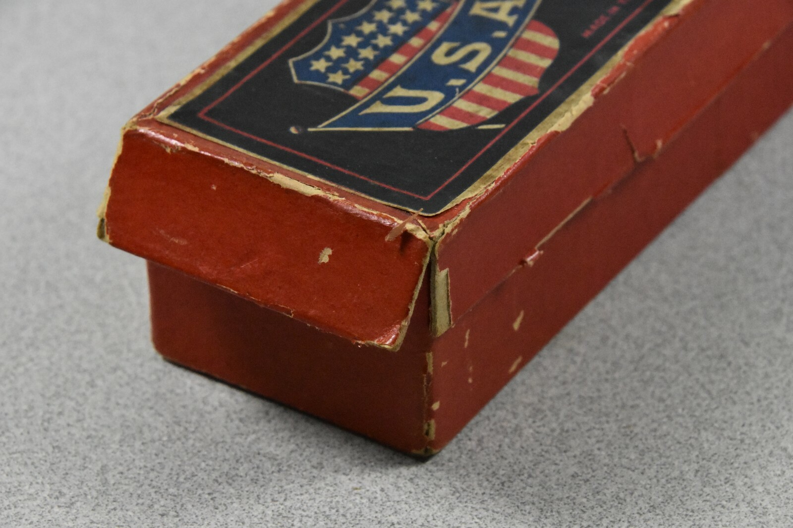 Vintage Patriotic USA Flag Embossed Dominos Game in Original Box – Incomplete 20