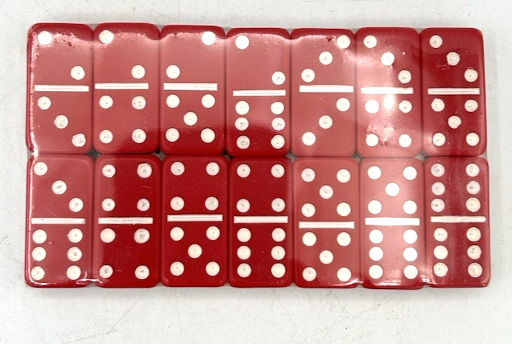 Vintage Red Double Six Dominoes Set 28 Pieces Vinyl Travel Case