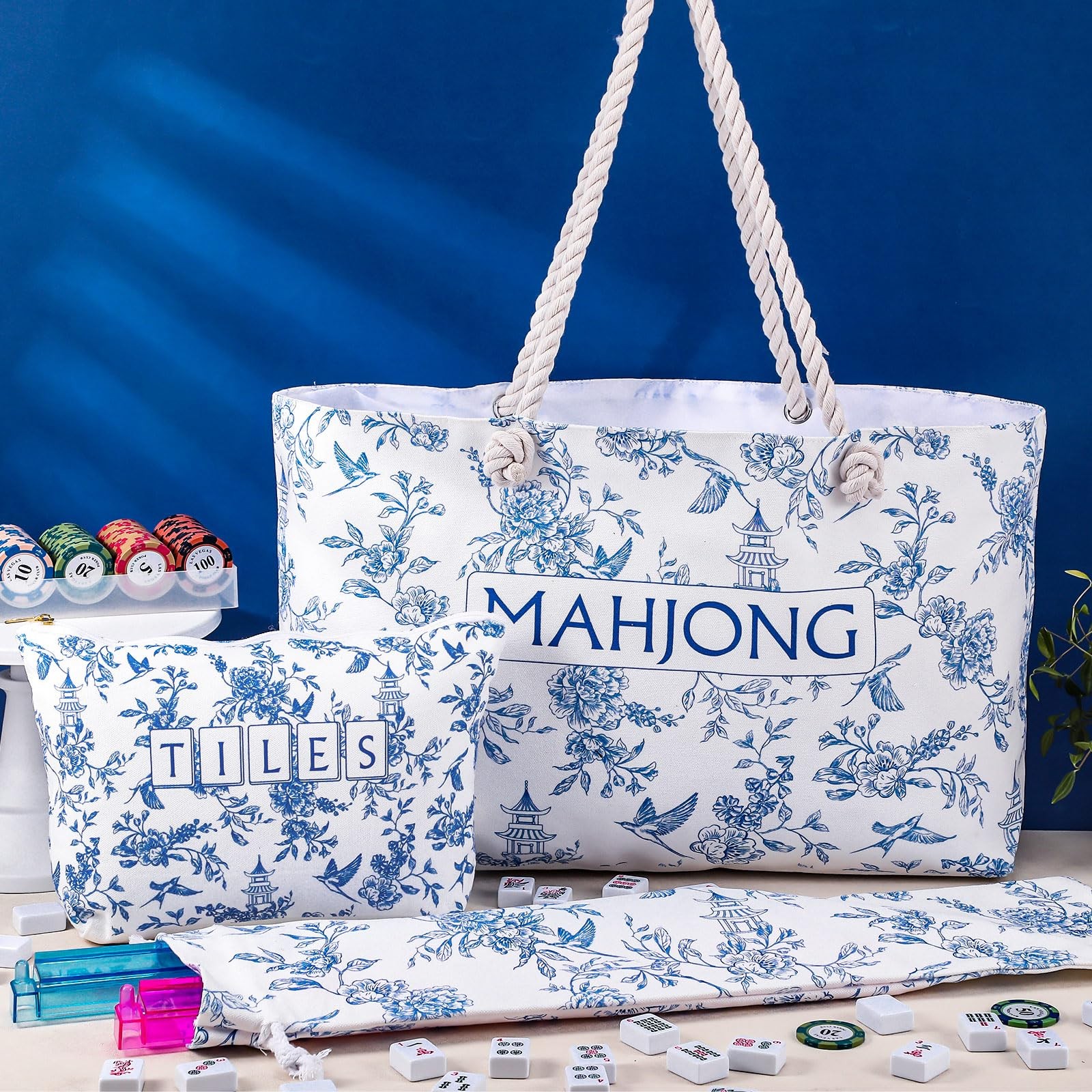 Empty Mahjong Bags Set for Tiles and Racks 24×13 Inch American Mahjong Carryi…