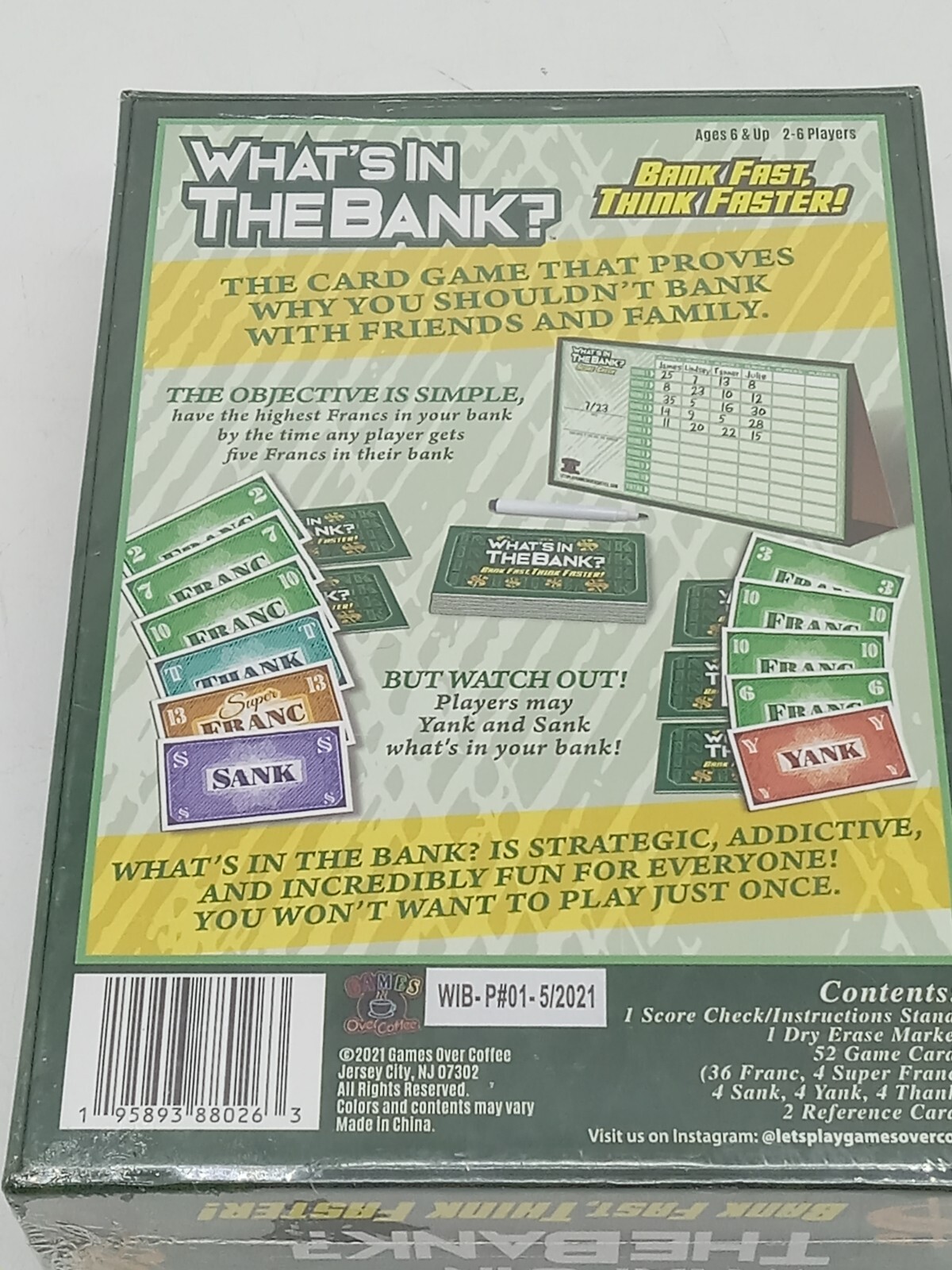 New. What’s In The Bank strategic card game, 2 to 6 players. Ages 6 +
