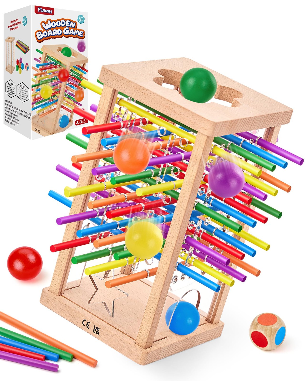 Montessori Wooden Board Game, 42 Colorful Sticks Board Games for Kids 4-6, Ma…