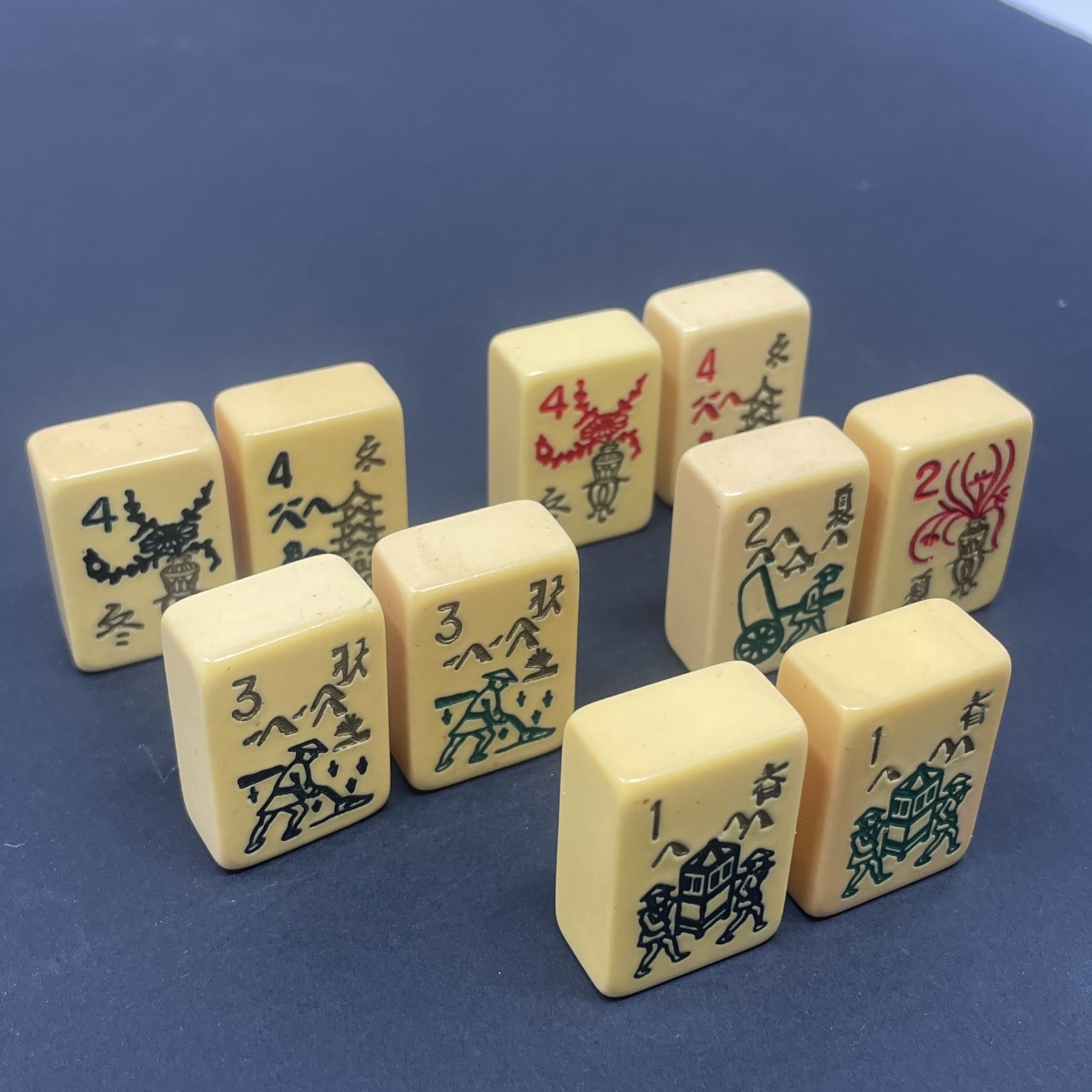 Vintage Mahjong Tile Chinese Bakelite 1 1/4″ tall 7/8″ wide 1/2″ thick Set 10