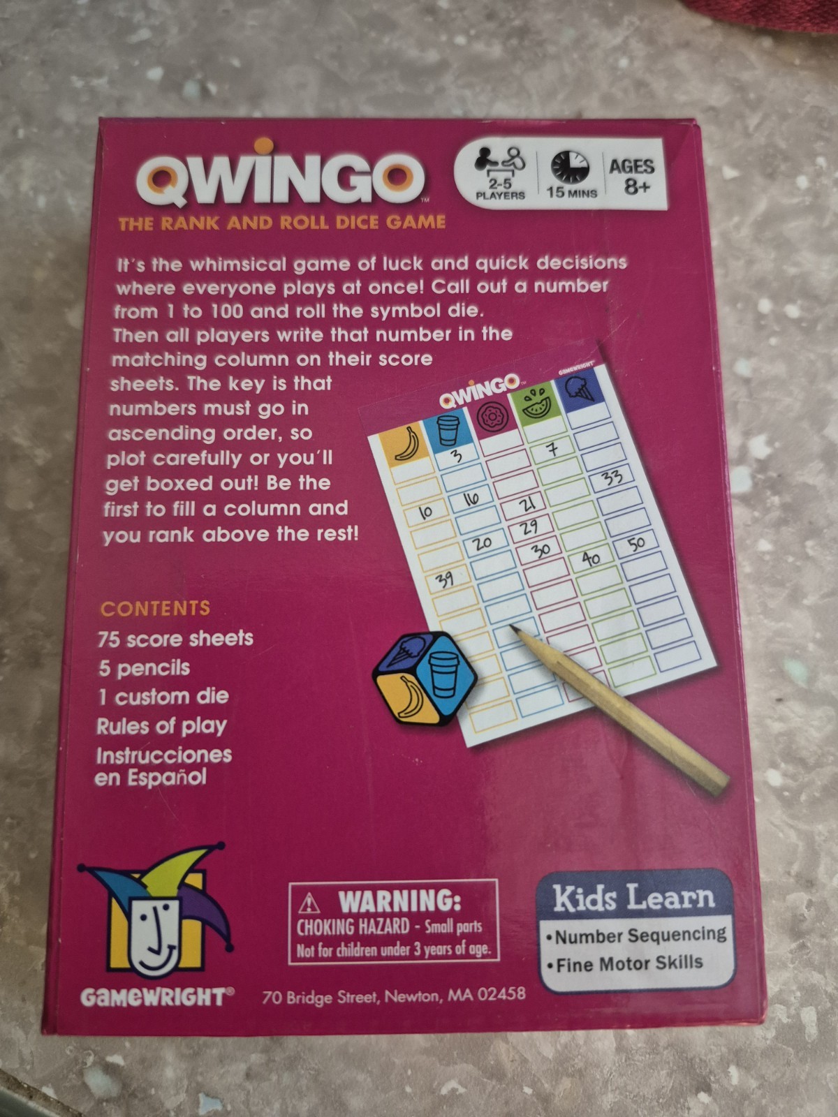 Qwingo Rank and Roll Family Dice Game Gamewright 2-5 Players Ages 8+