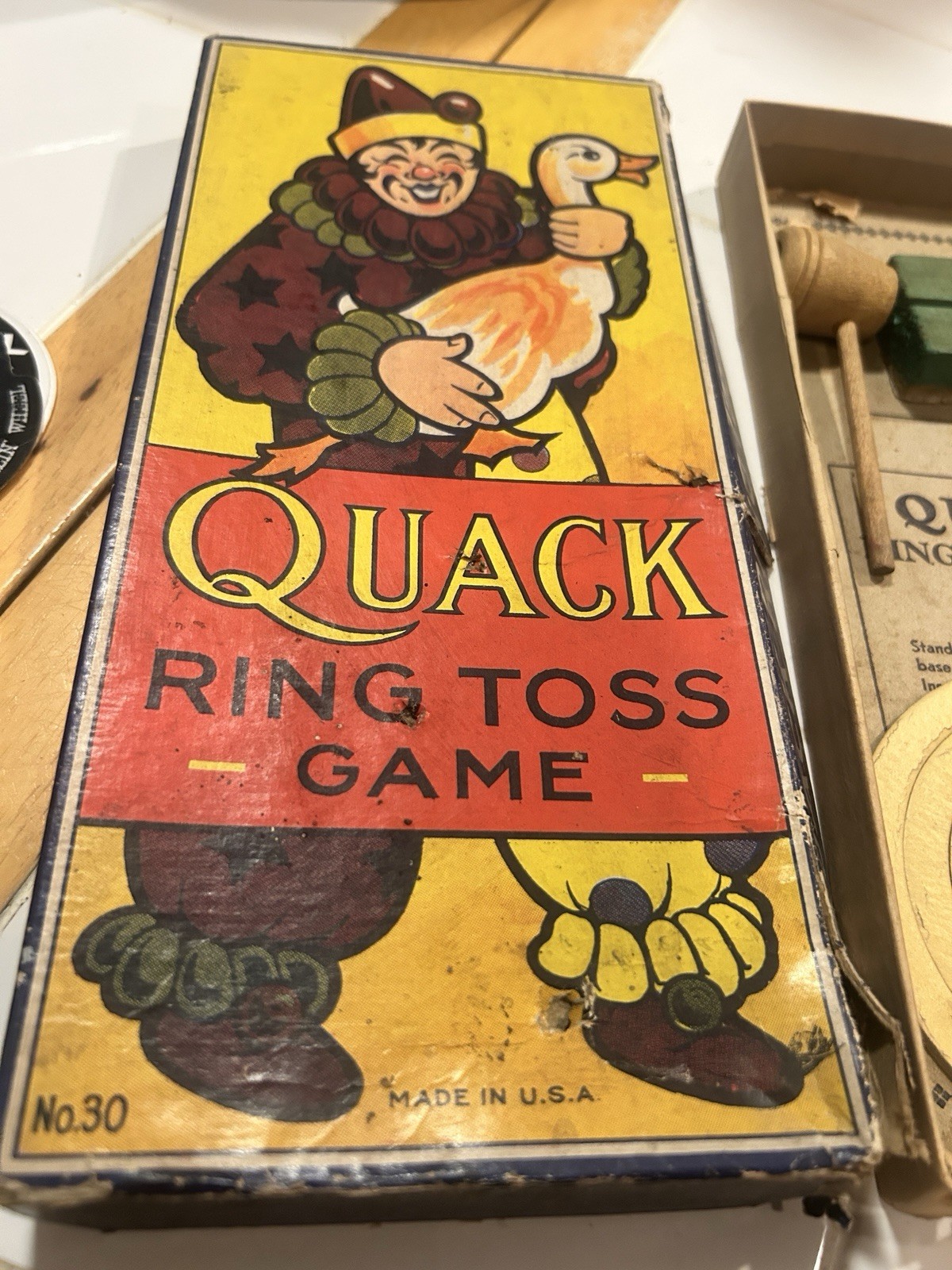 Vintage Clown Quack Ring Toss Toy Game Pipe Complete Rosebud Art Co Pre WW2-Box