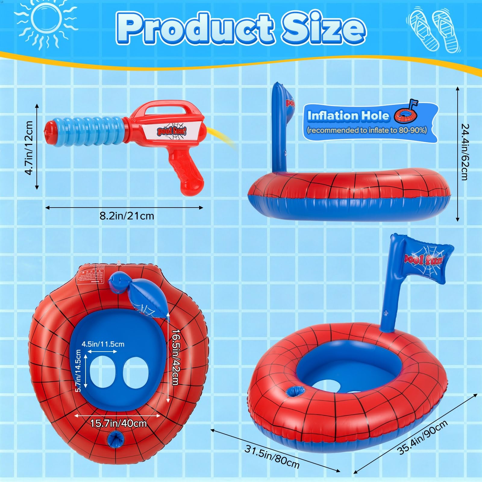 Inflatable Pool Float Water Gun Ride On Kids Toys Ages 3-8 Swimming Beach Floats