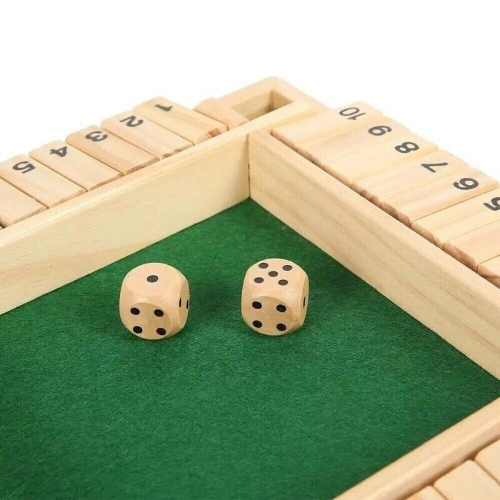 Wooden Dice Board Game Shut The Box for 4 Players Flaps & Dices Game Parent-chi*
