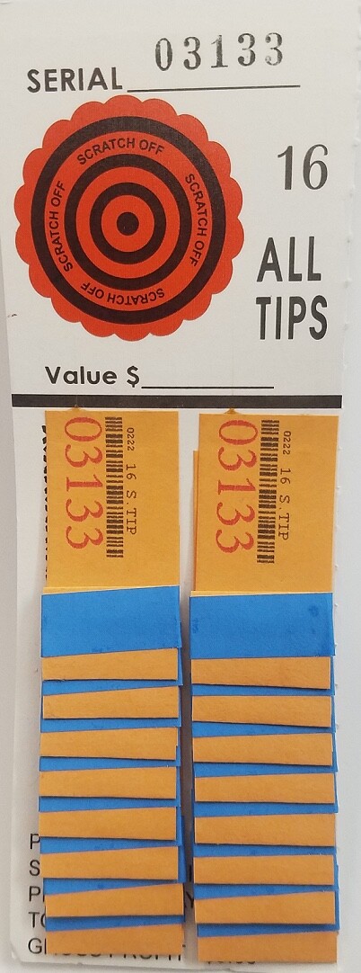 “12” # 16 Sure Tip Boards (01-16) Pull Tabs/Jar Tickets Free Shipping US