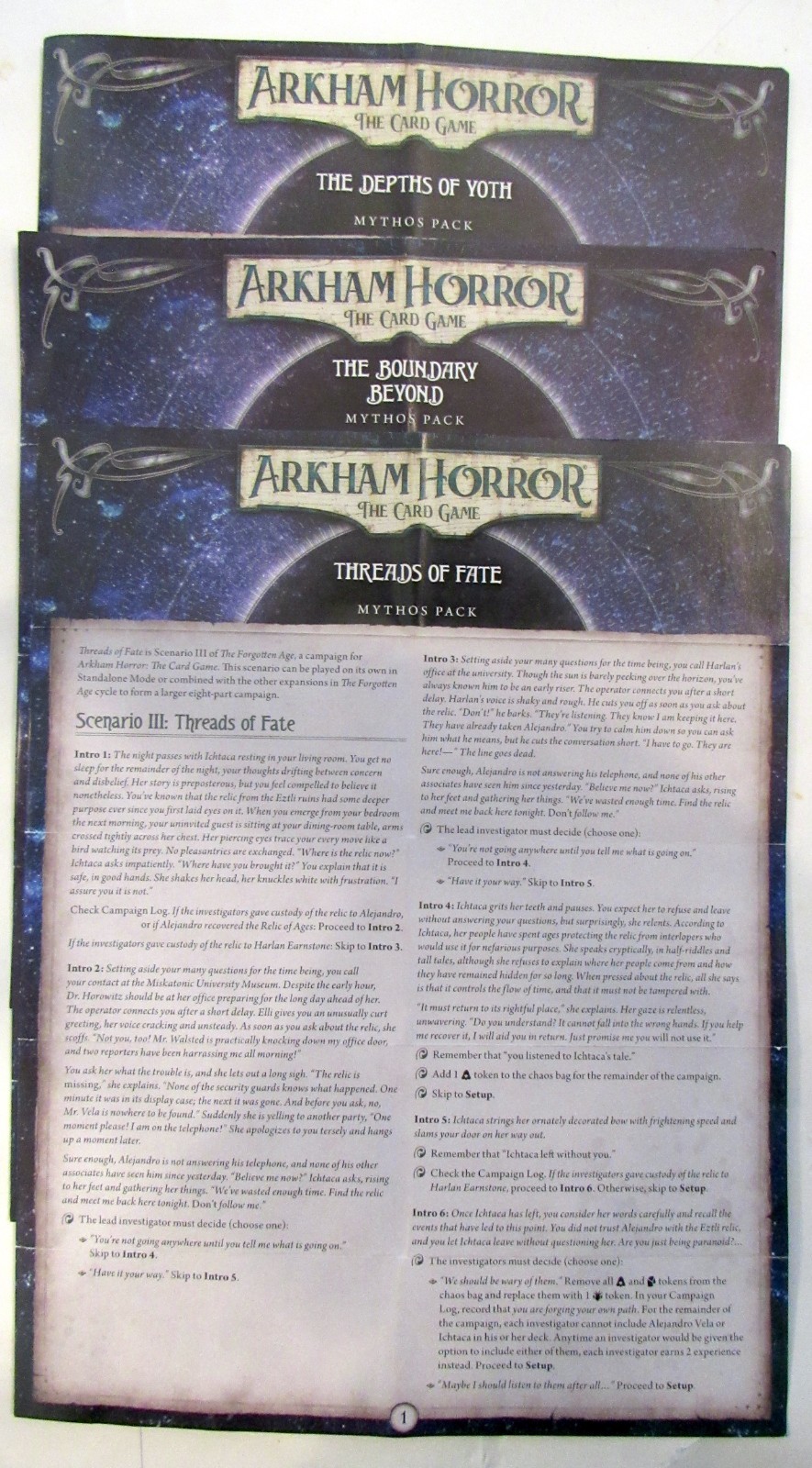ARKHAM HORROR CARD GAME: THE FORGOTTEN AGE 6 MYTHOS PACKS – 3 NEW/3 PRE-OWNED