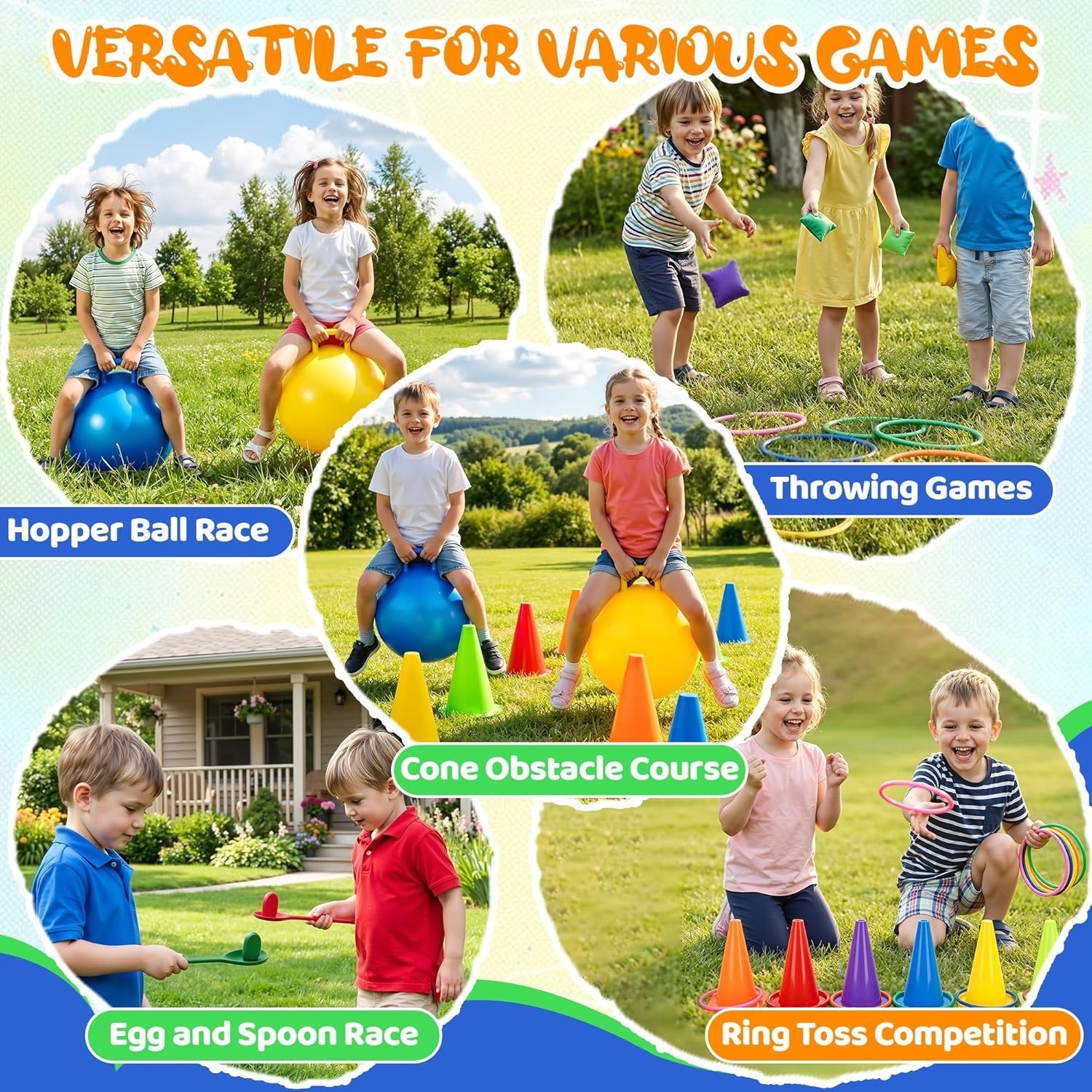 53pcs Carnival Outdoor Games Set for Kids Backyards Parties Blue Red Yellow