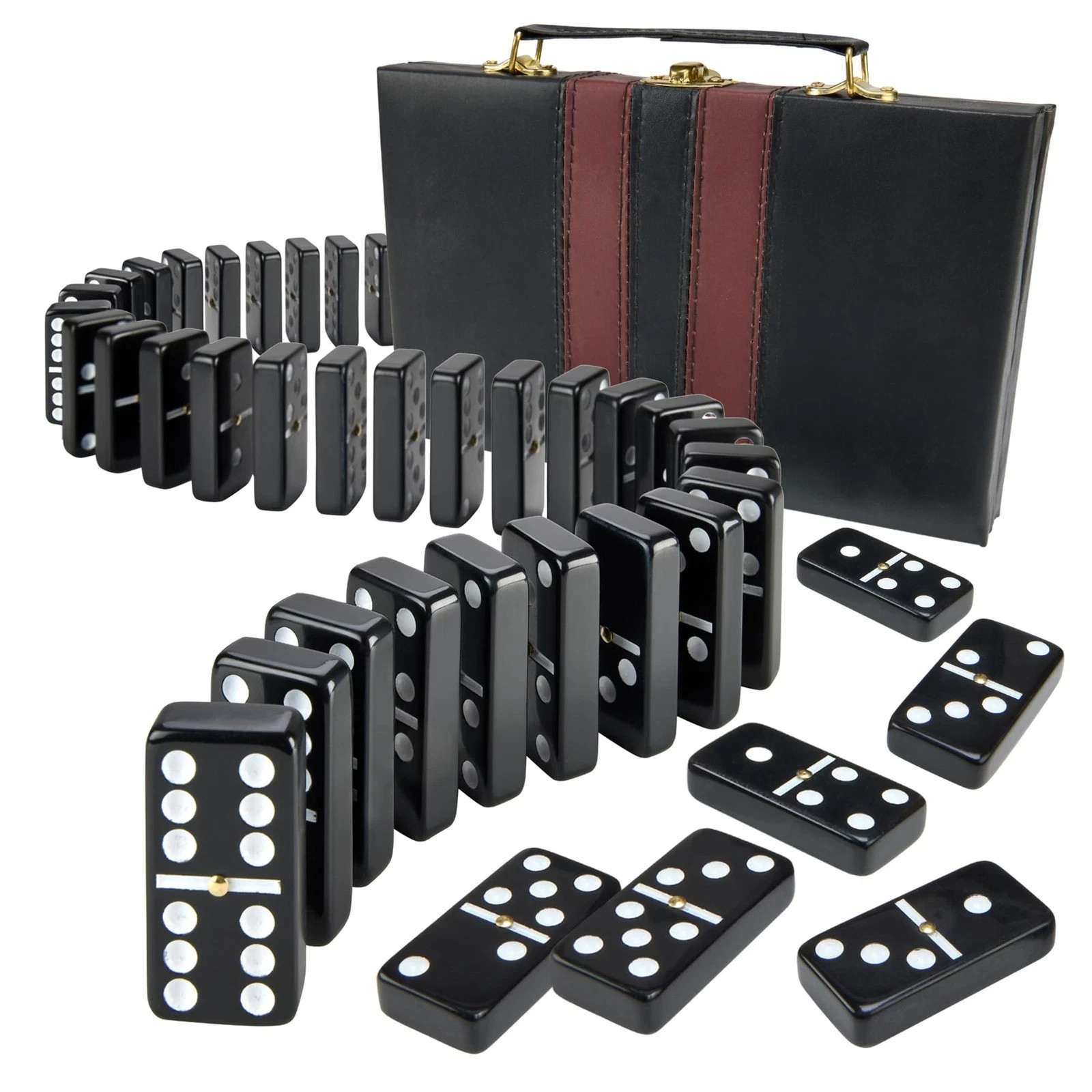 Playbees Jumbo Double Six Dominoes Set – 28 Black 9 x 5.5 x 1 inches,