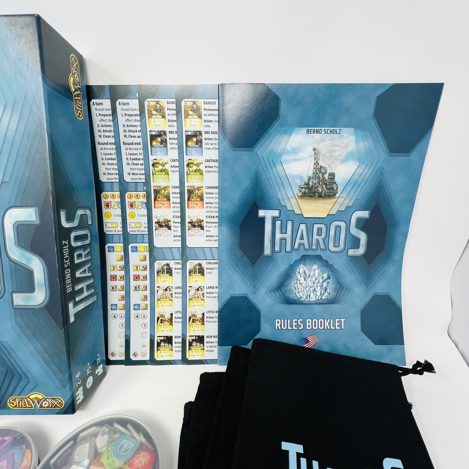 Tharos Board Game Spielworxx Bernd Scholz 2 to 4 Players Dice Bag Complete