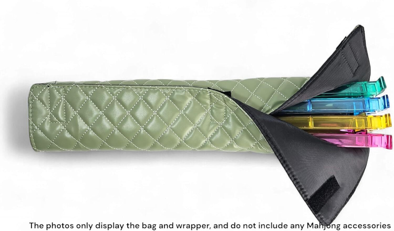 “Green” Quilted PU Leather Mahjong Carry Bag with Zippered Storage Pocket.