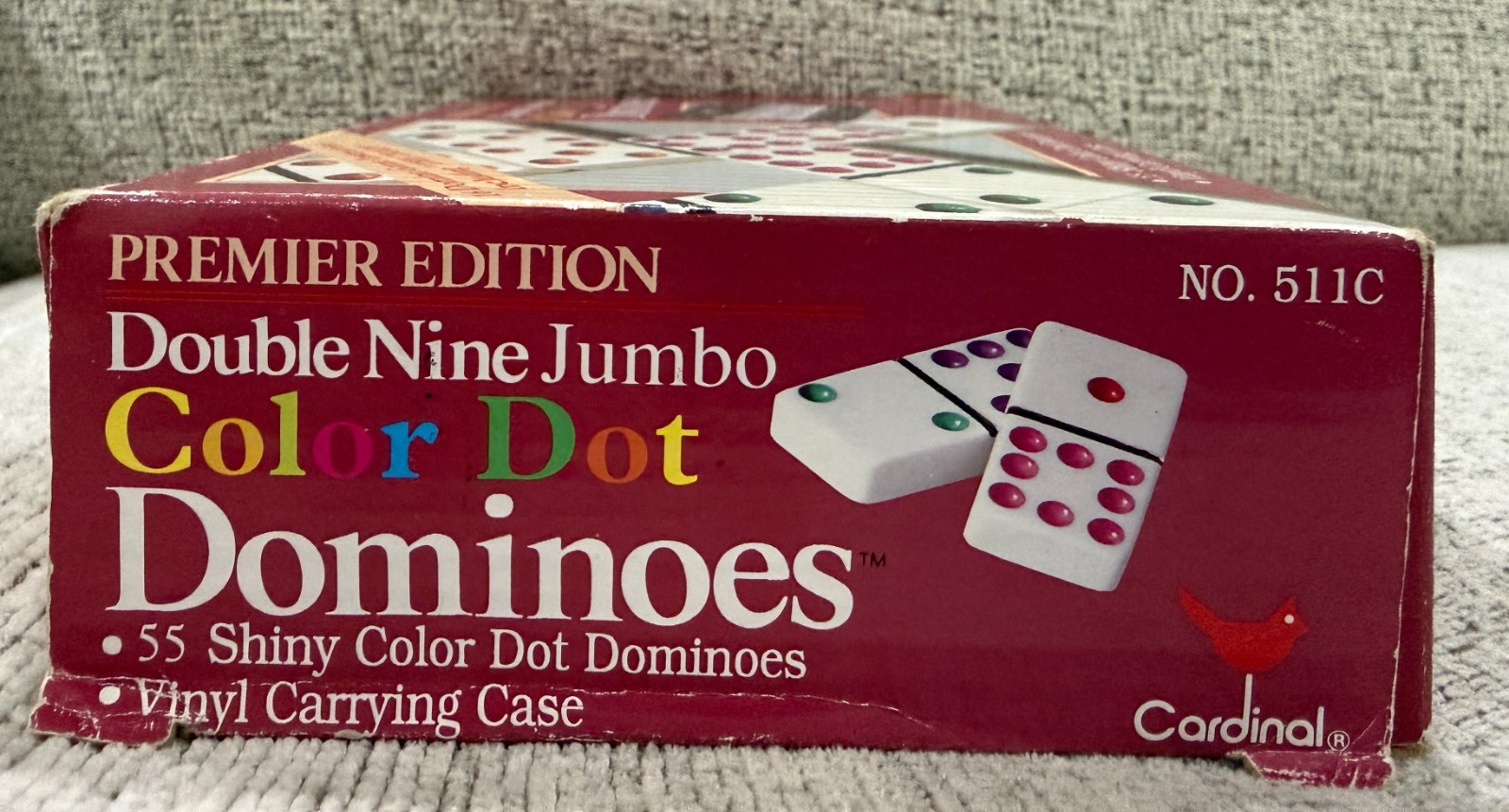 Cardinal Premier Double Nine Jumbo Color Dot Dominoes Set Vinyl Case NEW