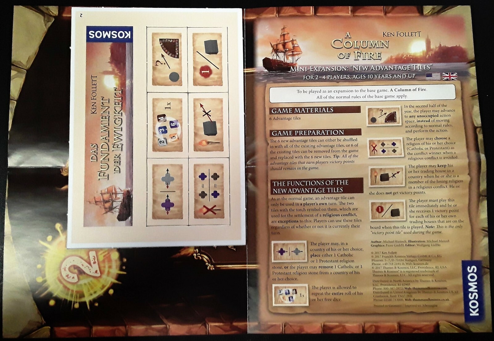 2017 ADVENT Calendar Promo 02 COLUMN OF FIRE NEW ADVANTAGE TILES Brettspiel Game