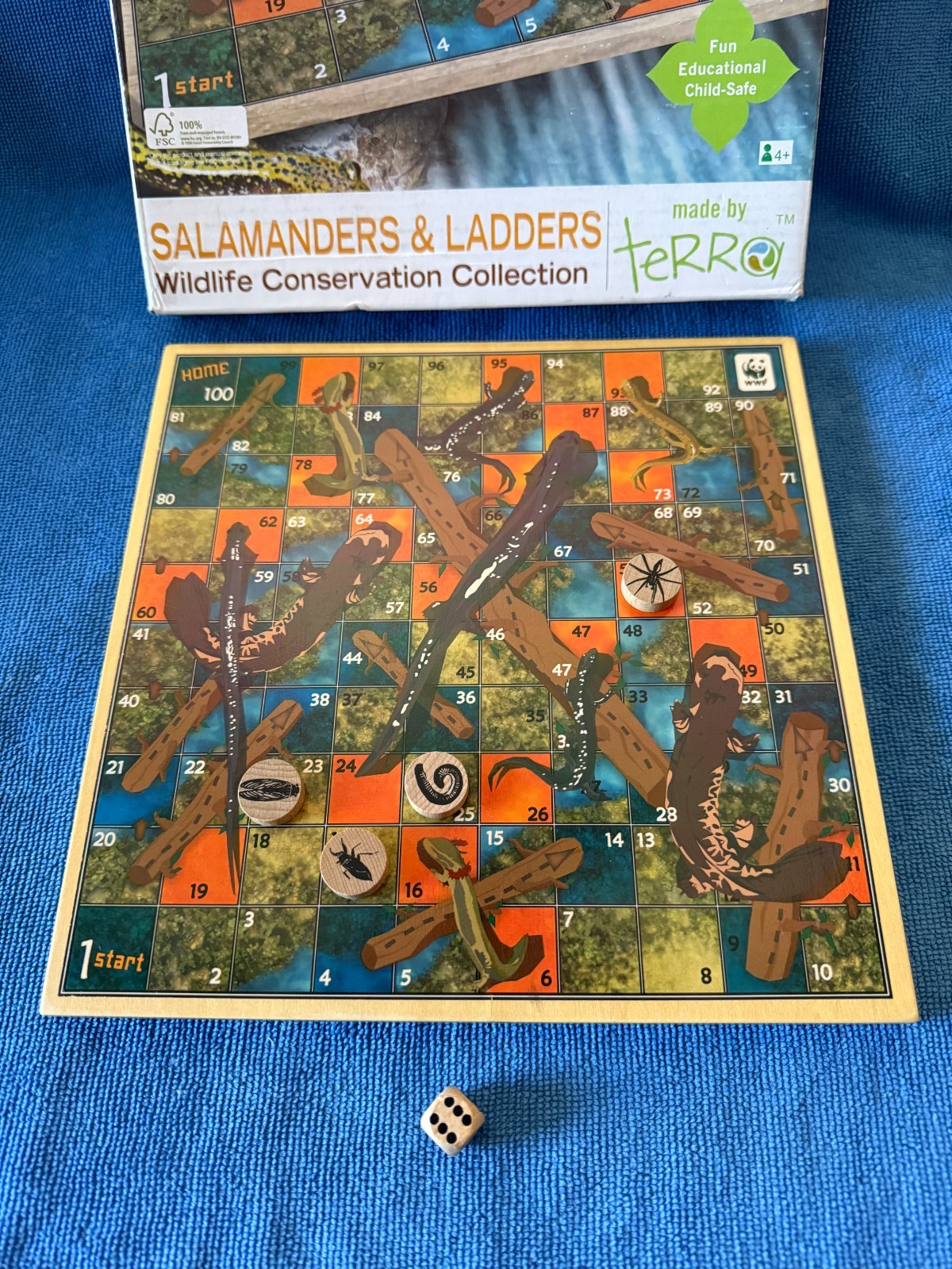 OOP SALAMANDERS (Snakes Chutes) AND LADDERS boardgame WOODEN BOARD game insects