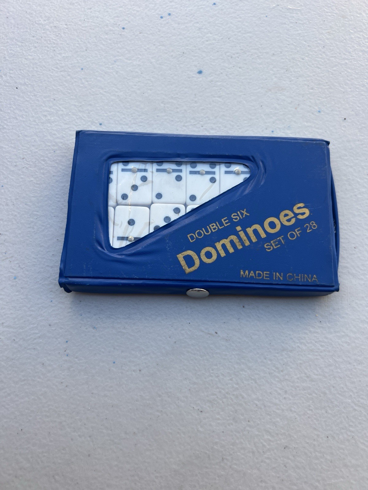 Vintage Blue Double Six Dominoes Set 28 Pieces Vinyl Travel Case