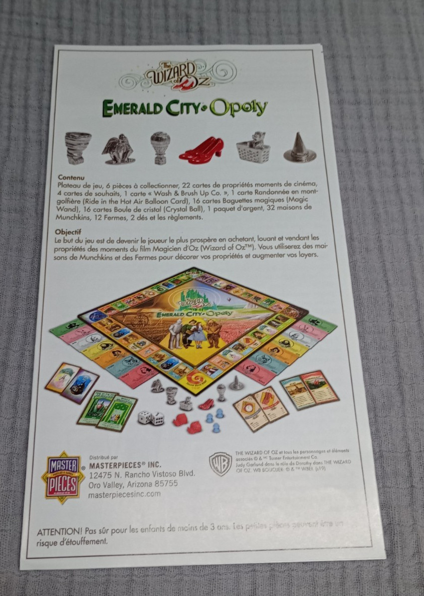 The Wizard of Oz Emerald City Opoly Board Game collector’s edition set