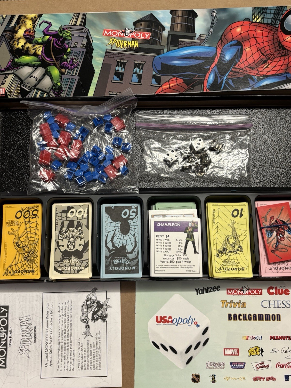 2002 SPIDER-MAN Monopoly Collector’s Edition 100% Complete SPIDERMAN