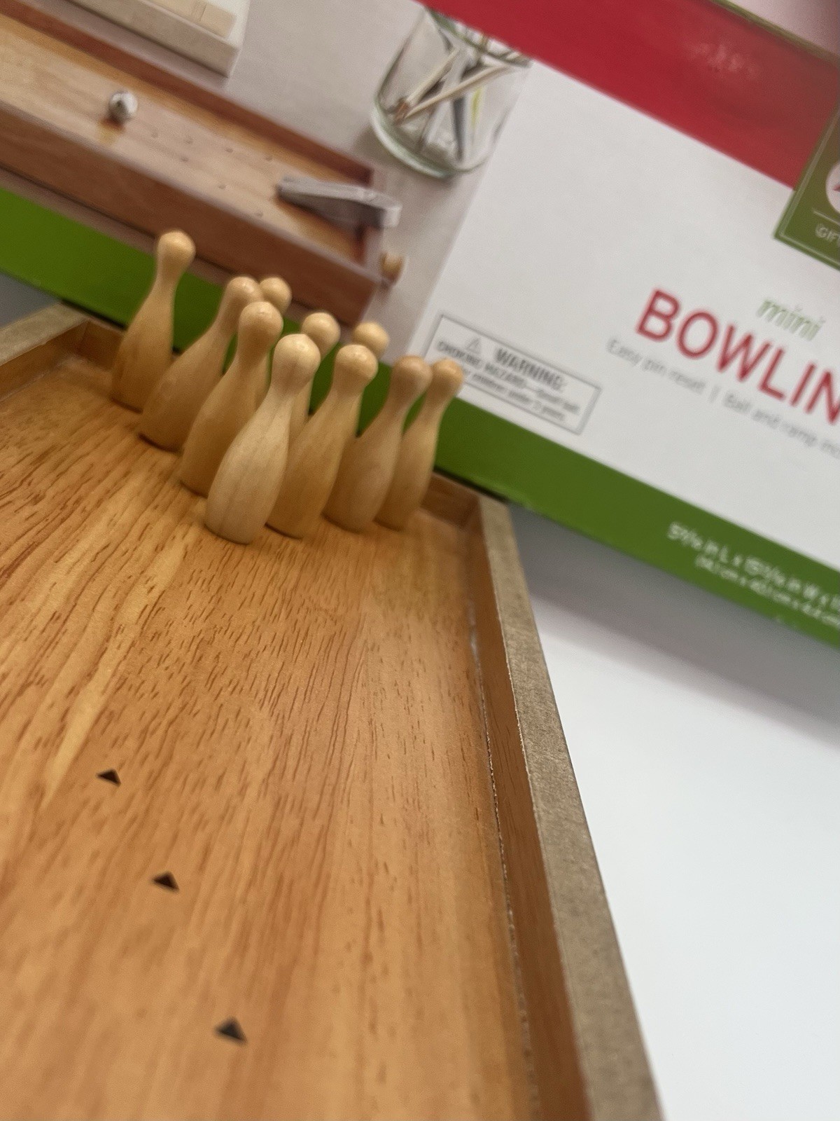 Mini Bowling Family Game Set Easy Pin Reset In Box – Desktop – Travel Size