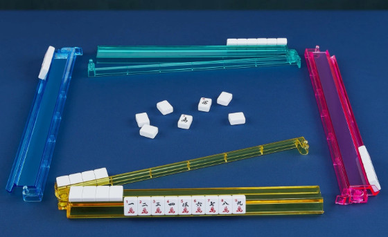 Acrylic Mahjong Racks with Pushers American 4 Colors Pink Green Yellow Blue New