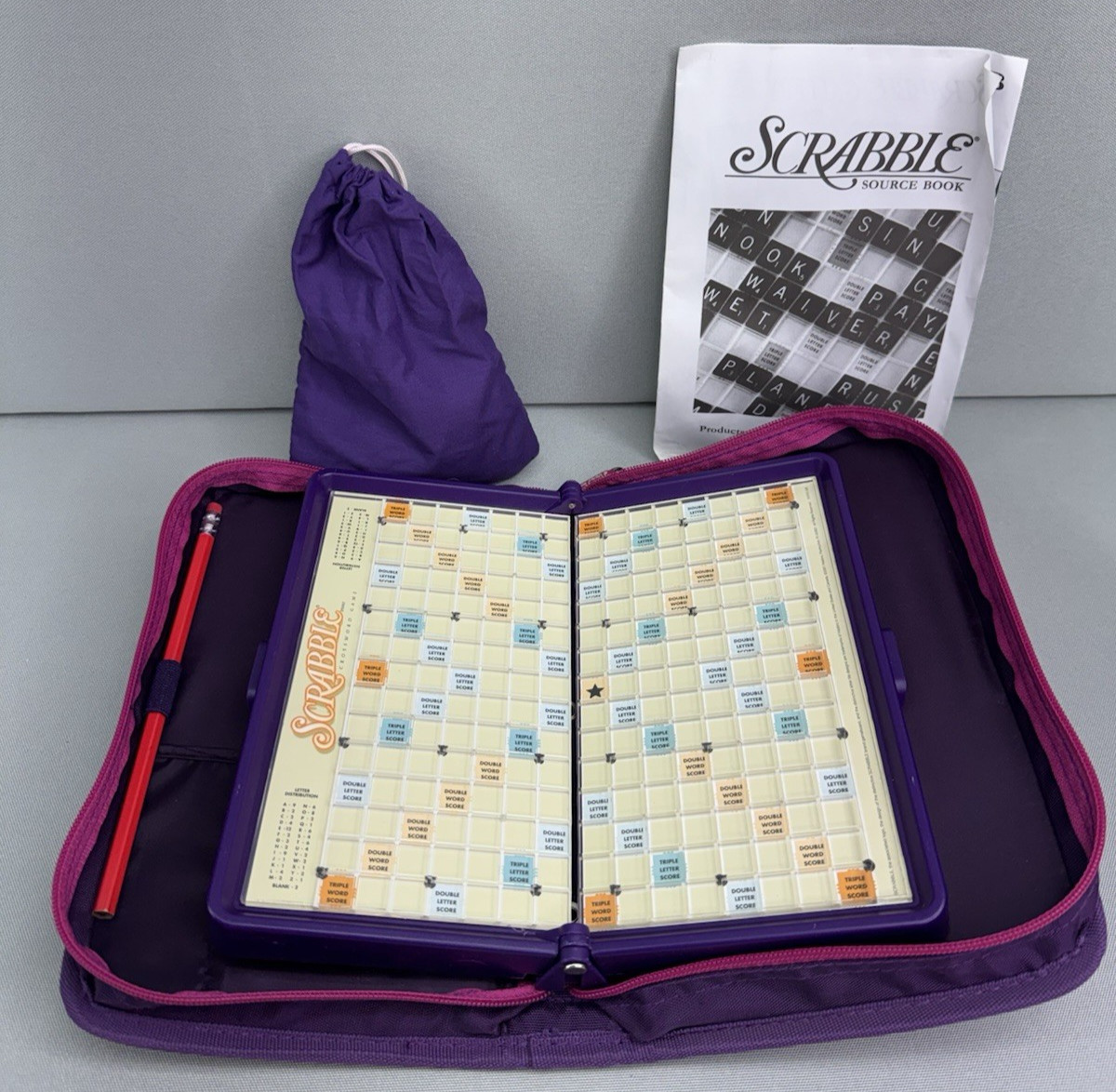 2002 Scrabble Travel Game Purple Complete All Tiles Pocket Edition Hasbro READ