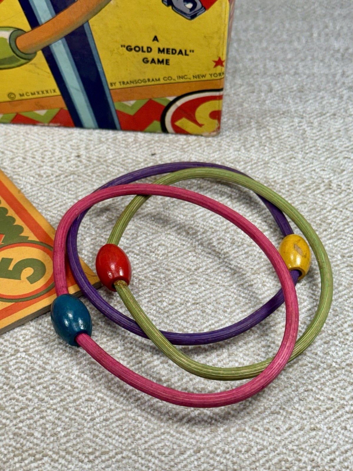 Transogram Clown Ring-Toss Game 1950s Complete w/Box Pole Rings Vintage