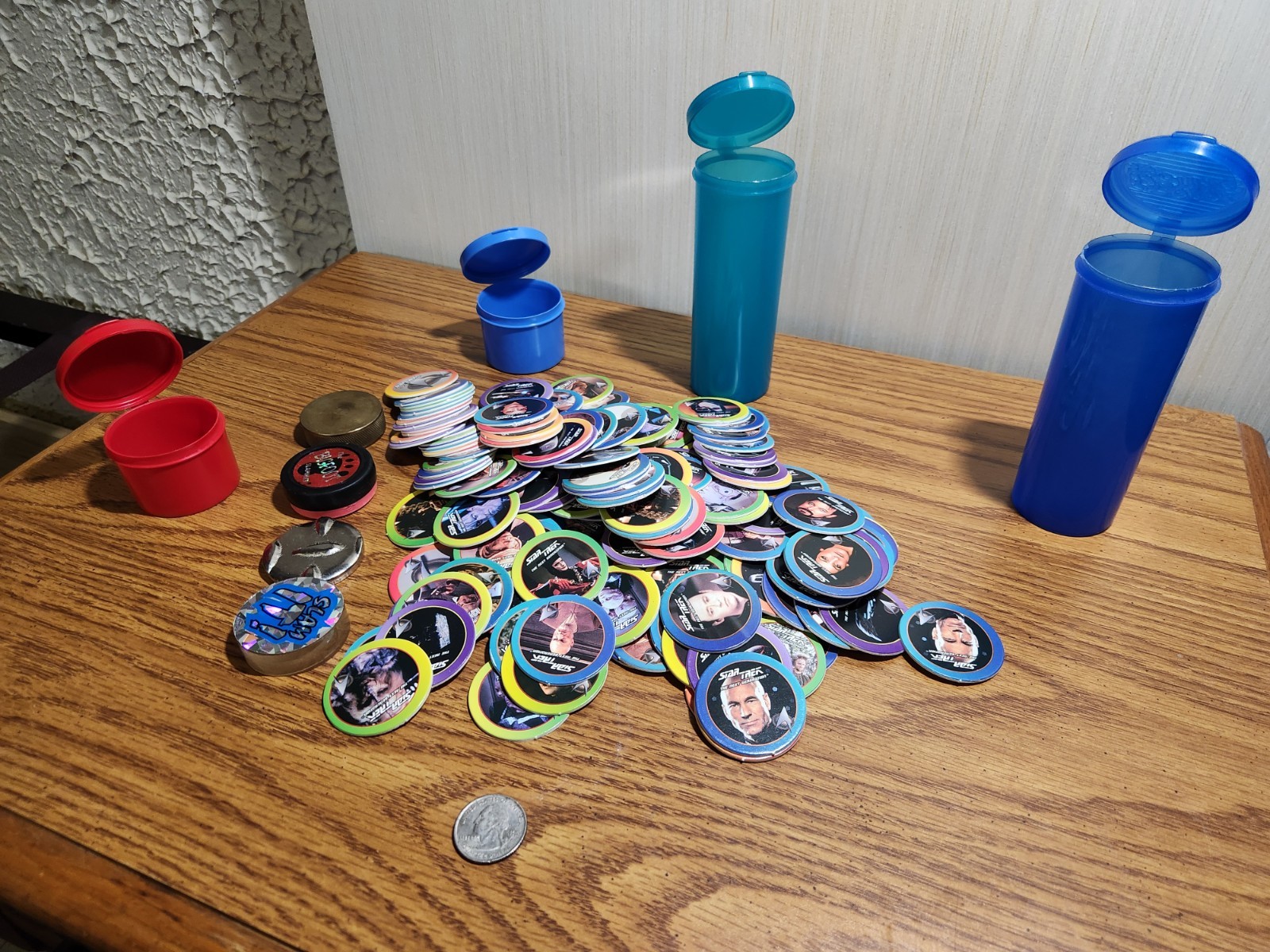 HTF Vintage Lot of 150+ Star Trek Milk Caps POGs 4 Slammers & 4 Containers Game