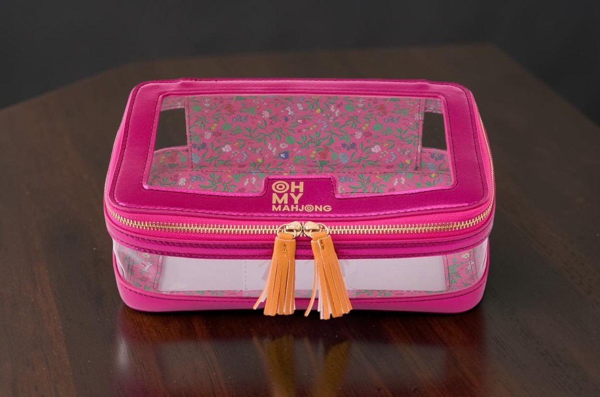 Oh My Mahjong Mahjong Tile Storage Case Organizer Bag Hot Pink Floral NEW