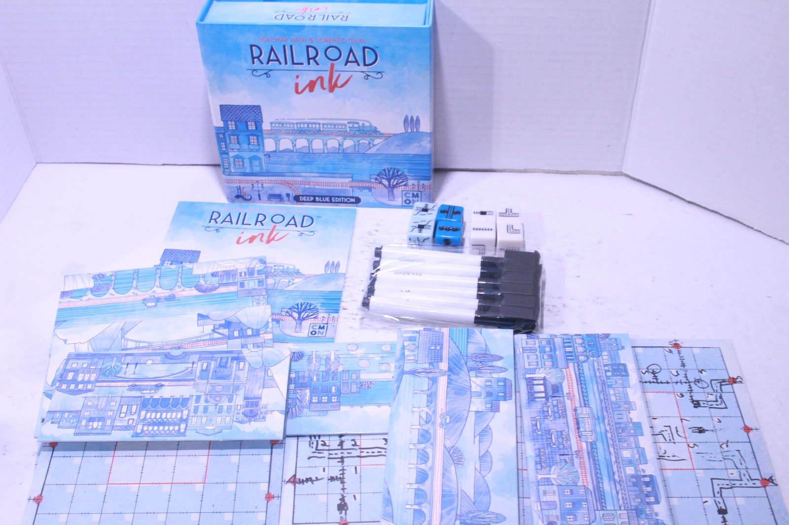 Railroad Ink: Deep Blue Edition Board Game by CMON – Family Strategy Fun